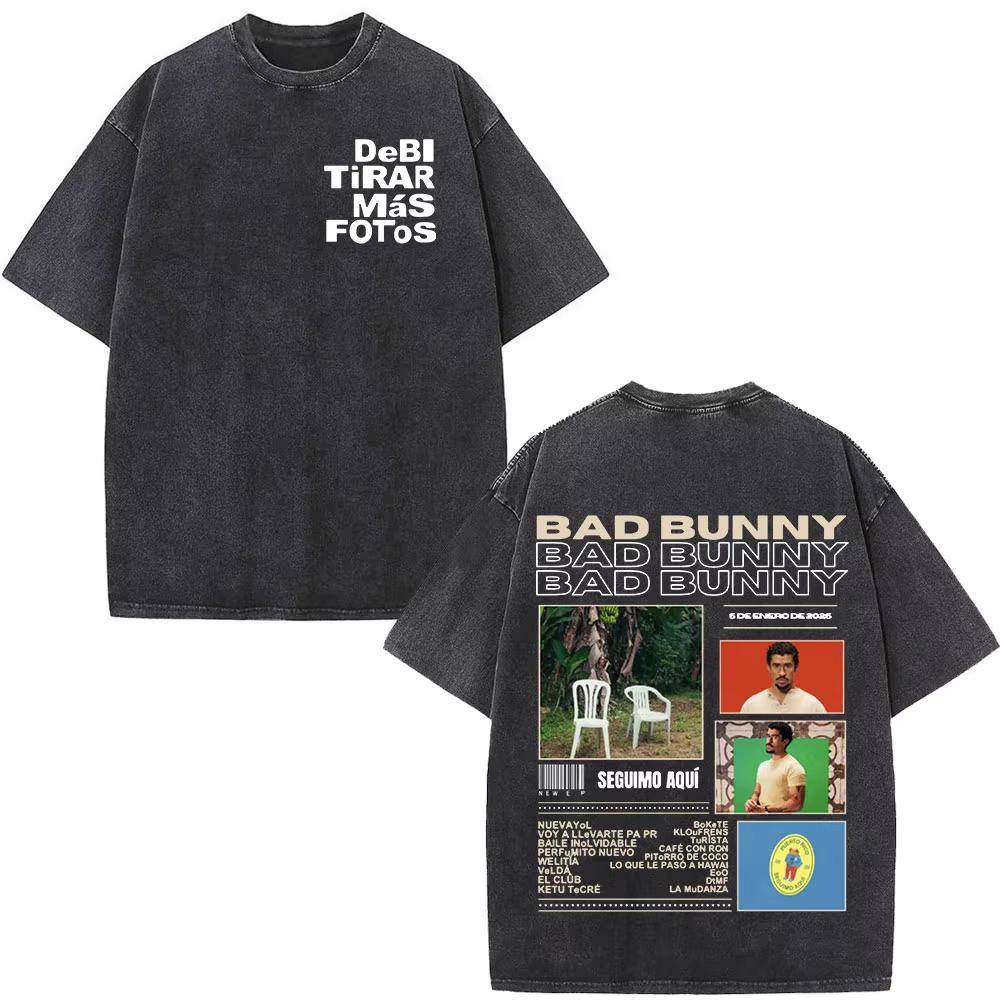 Rapper Bad Bunny Album Cover Print Tshirt Debi Tirar Mas Fotos Dtmf Washed Vintage High Quality T Shirt Men Wome Y2k Hip Hoptop