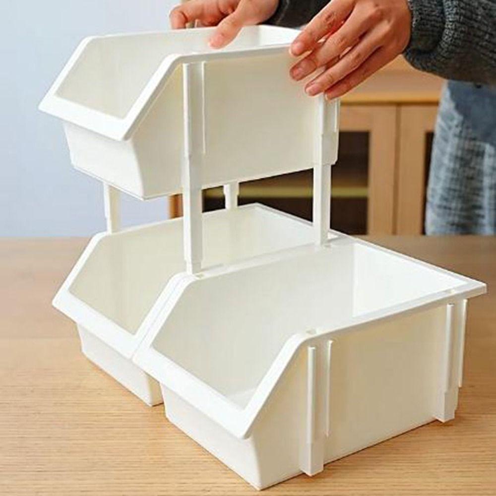 White/Grey Stackable Desk Organizer Plastic Desktop Storage Box Grooved Storage Boxes  Jewelry