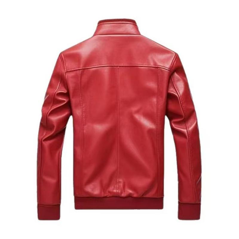 Herren Frühling Herbst Neue Motorrad Lederjacke Baseballkragen Stehkragen Hübsch Lässig Stilvoll Oberteil
