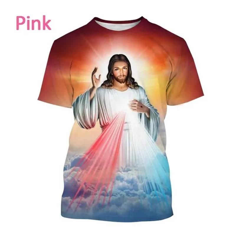 T-shirt Stampa 3D Amore di Gesù per Ogni Cristiano Moda Estiva Modello Gesù Uomo Donna Calda Manica Corta T-shirt Casual Ropa Hombre