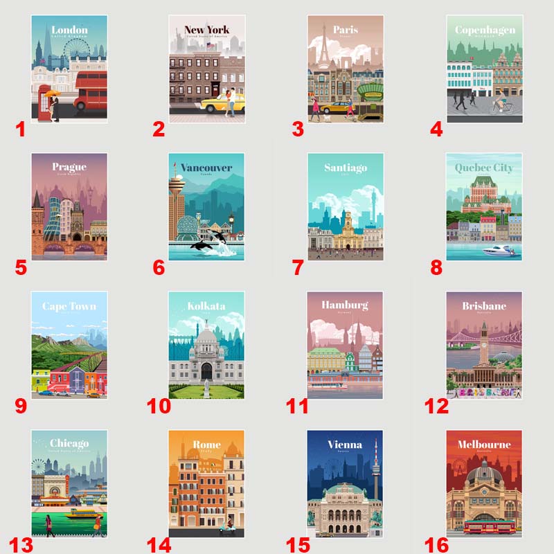 World Travel Minimalist  Posters New York London Paris City Poster White Paper Print Wall Art Decoration Picture Home Cafe Decor