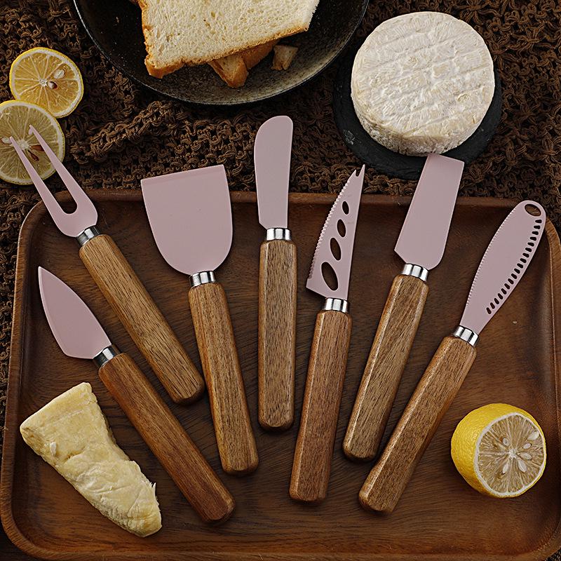 Käse- & Steakmesser-Set mit Griff aus Akazienholz und Antihaft-Edelstahlklinge