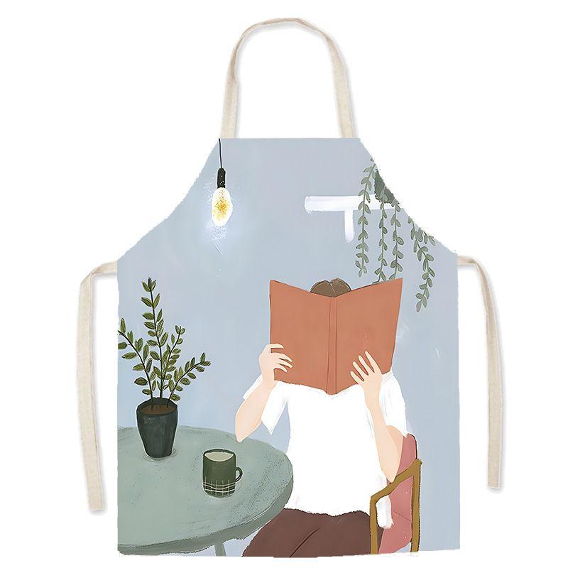 

Nordic Style Sleeveless Apron Linen Home Kitchen Quiet Year Series Kindergarten Painting Waist-Circling Parent-Child Clothing 47x38cm