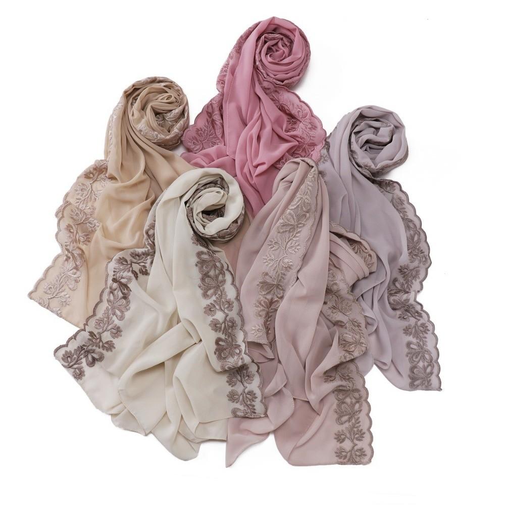 Chiffon Embroider Scarf Elegant Headscarf Shawl Versatile Ramadan Shawl Women Headwear