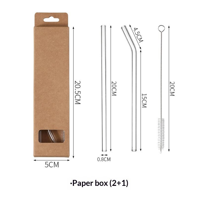Reusable  Set High Borosilicate Smoothie Cocktails Straw Healthy Eco Friendly Drinking Straw With Cleaning Brush
