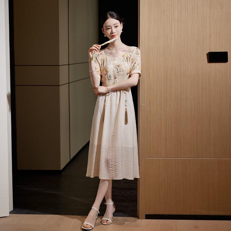 Elegant New Chinese Style Faux Two-Piece Midi Dress 2XL