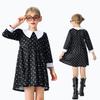 Halloween Children's Costume Adams Family Costume Wednesday Black Long Sleeve Dress Girls Party