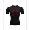 Men'S Demon Print Compression T-Shirt, Quick Dry Short Sleeve Gym Workout Tee, Gothic Tribal Pattern Athletic Fitness Training Top