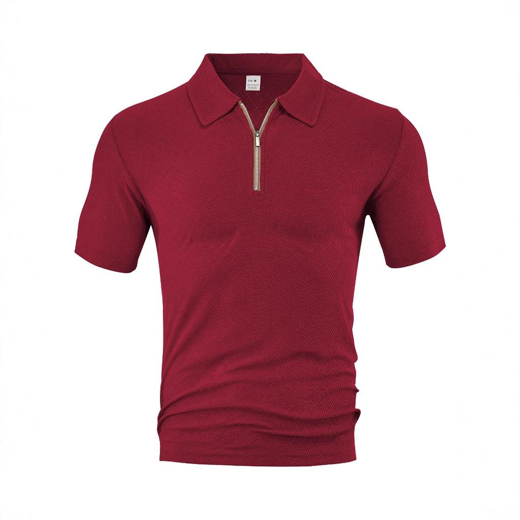 European and American Men's Clothing Summer New Casual Loose Towel Jacquard Cloth Zipper Placket Men's Short-sleeved Polo Shirt