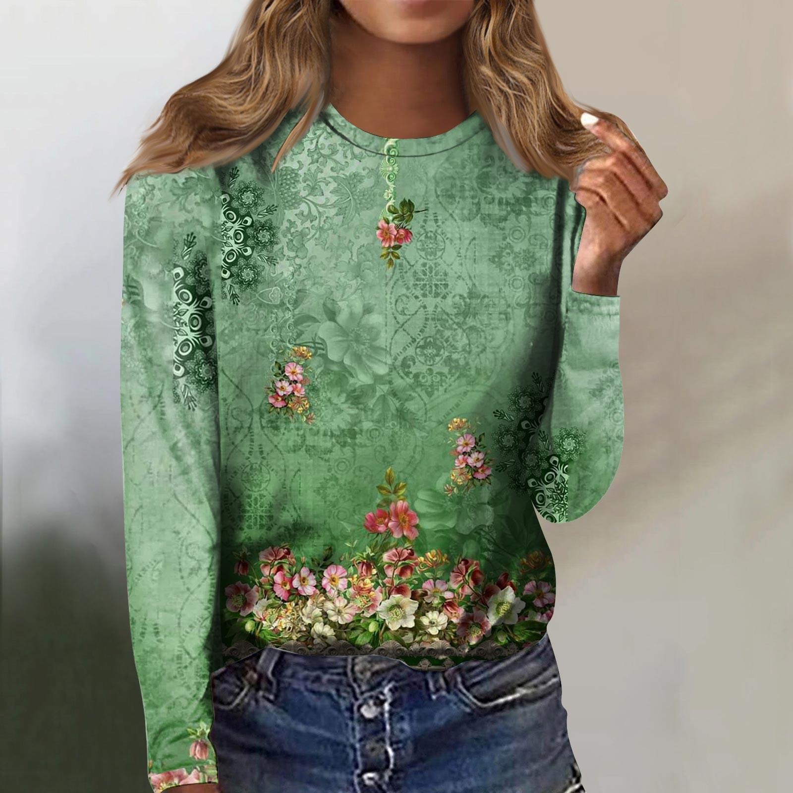 

Женская мода, повседневная блузка с длинным рукавом и круглым вырезом, пуловер с принтом XXL зелёный