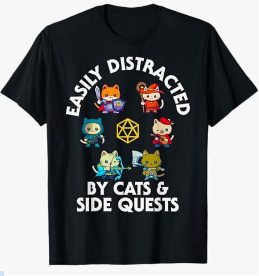 Funny RPG Cats Side Quest Gamer T- Mens Womens Unisex T-Shirt XXXL