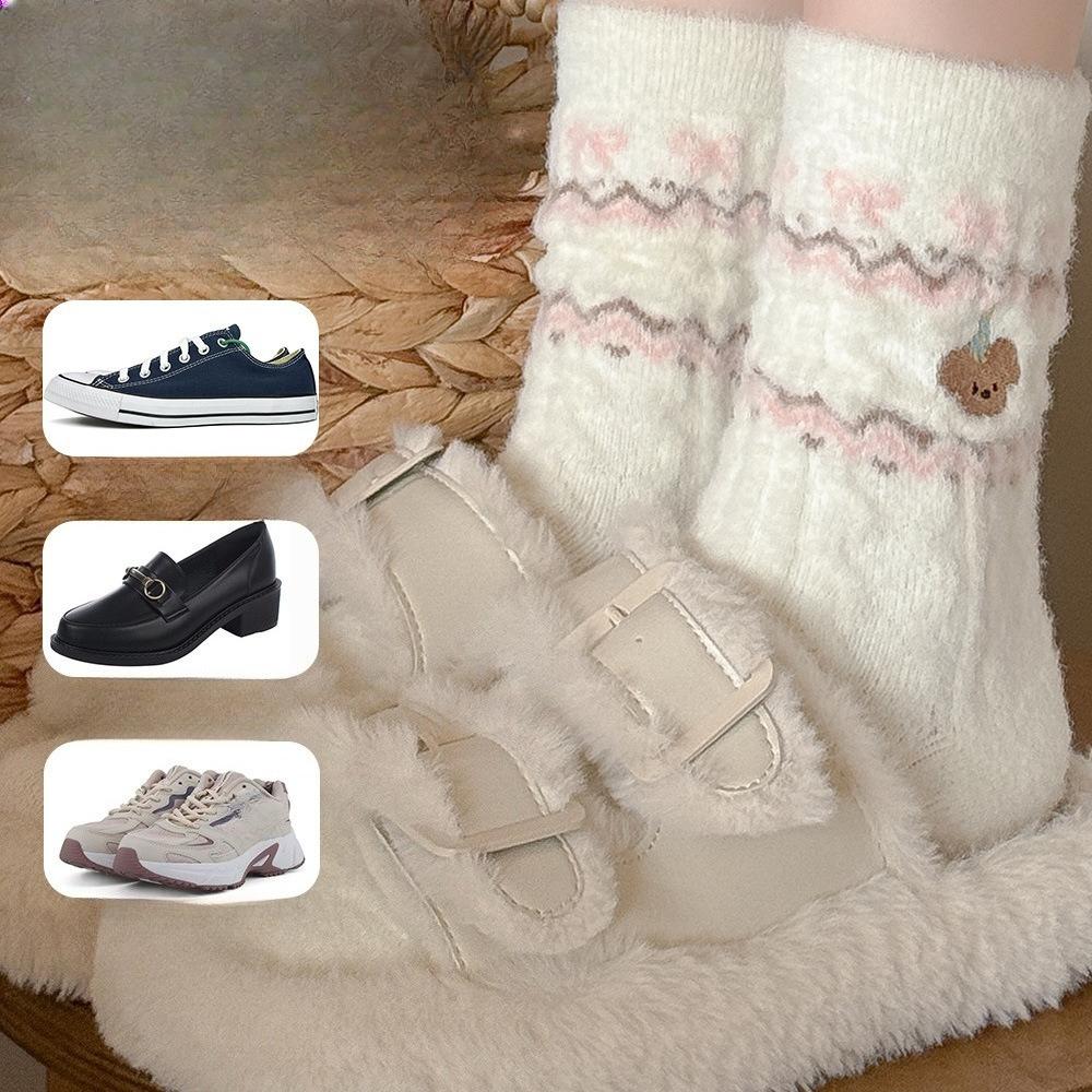 Fleece and Thickened Warm Socks, Cute Pink Australian Fleece Socks, Cartoon Embroidery Mid-calf Socks, Dui Dui Socks