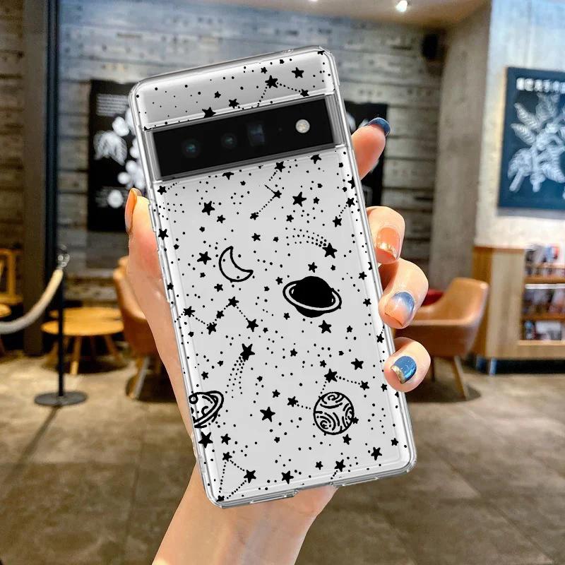 

Space Planet Star Universe Phone Case For Google Pixel 9 Pro XL 7A 6 6A 7 8 Pro INS Korean Cartoon Transparent Back Cover Fundas Pixel 7A