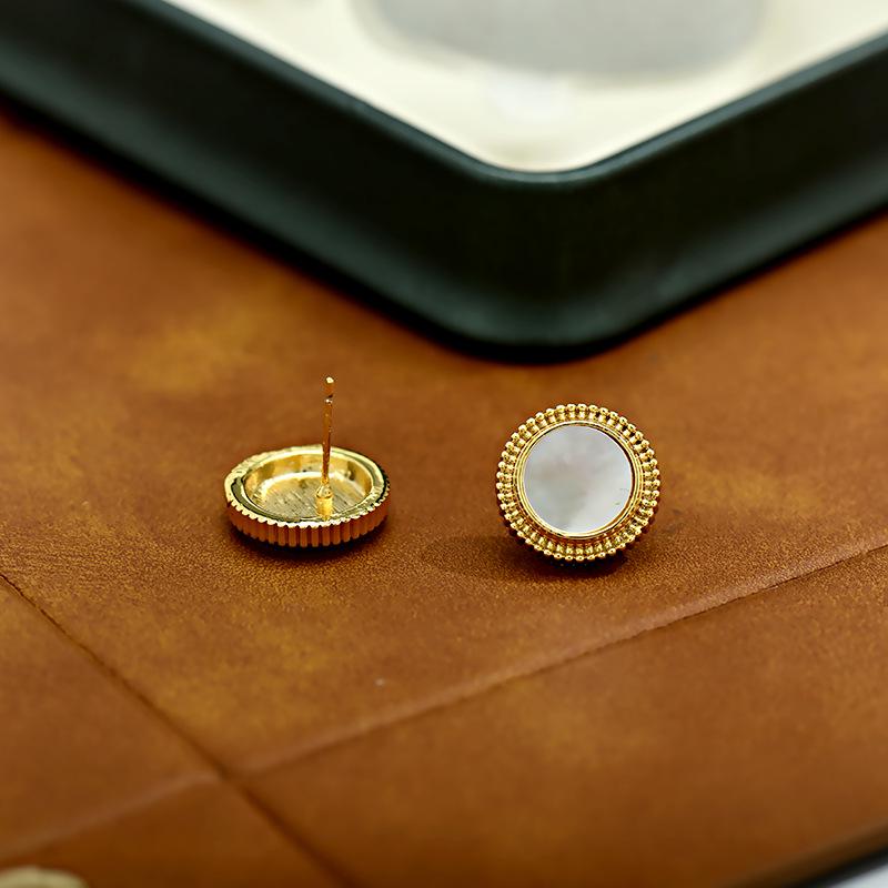 Light Pink Shell Stud Earrings - S925 Silver, Round, High-End Design, Elegant for Women