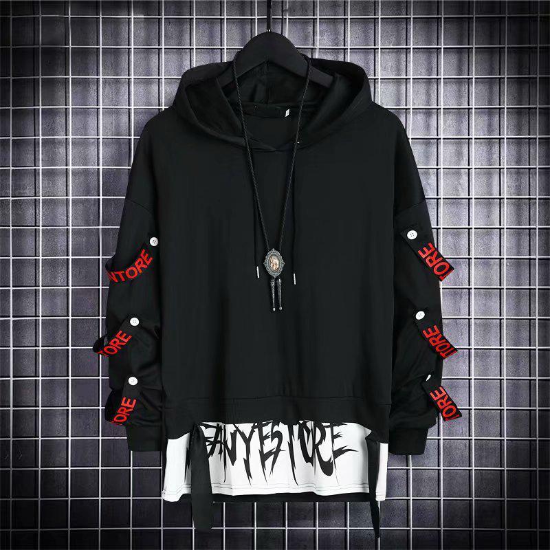 

Trendy Men s Casual Color Block Two-Piece Korean Style Hoodie with Ribbons L