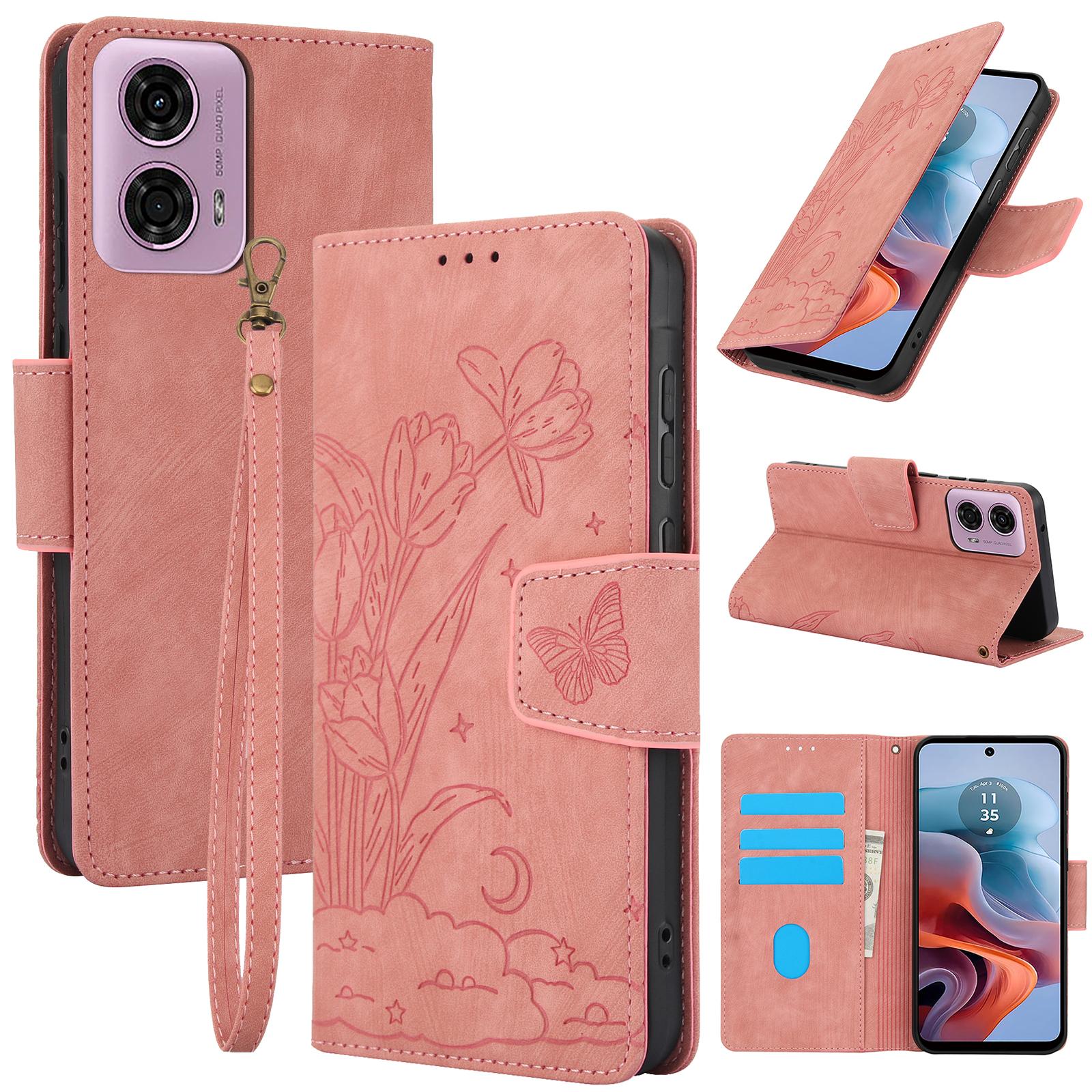 

SY-001 For Motorola Moto G45 5G/G34 5G Case Butterfly Flower Leather Phone Cover Pink