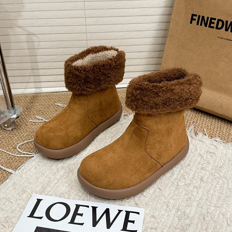 Women's Thick-soled Hairy Mouth Winter Lightweight Warm Anti-cold Padded Snow Boots Non-slip Wear Casual Sneakers Mid-calf Cotton Boots