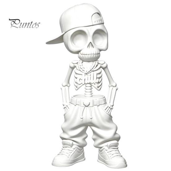Figurina Teschio Decorativa Stile Street Hip-Hop Scheletro, Statuetta Teschio con Cappellino da Baseball Stampata 3D, Decorazione da Ufficio Scultura Cool per Scrivania di Casa