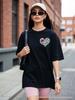 Women's Stylish Heart Print Cotton Short Sleeve Top - Trendy & Versatile Summer Arrival