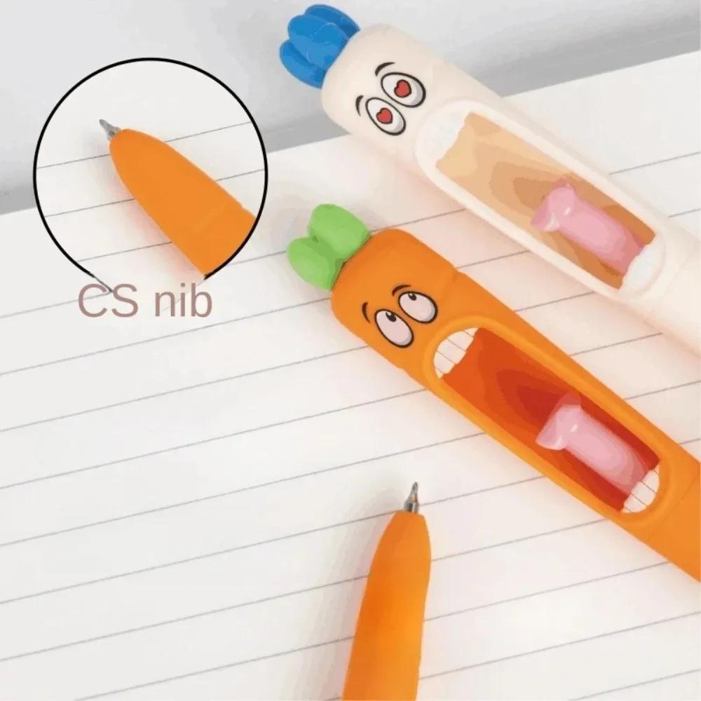 4PCS Confused Carrot Carrot Shaped Gel Pen 0.5mm Retractable Tongue Refill Funny and Fun Decompression Pen School Stationery