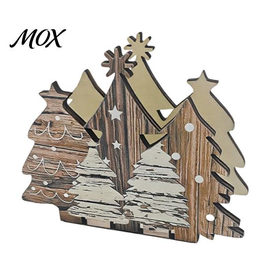 Kitchen Table Decoration Wooden Christmas Tree Napkin Holder, Freestanding Tissue Dispenser with Star And Snowflake Decor, Party Supplies Decorative