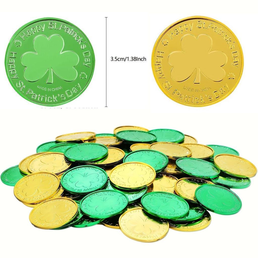 30 Stück Plastik Kleeblatt-Münzen für St. St. Patrick's Day Mit Kleeblättern, Diese Goldenen & Grünen Münzen Kommen mit Kleeblatt