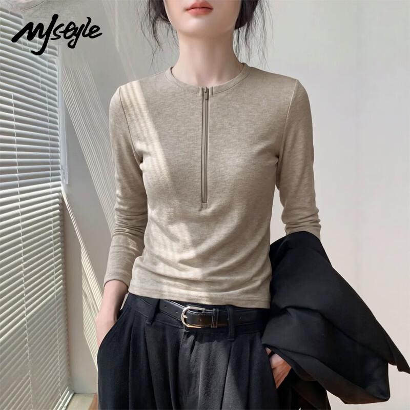 MJ STYLE Women's Half-Zip Long Sleeve T-Shirt