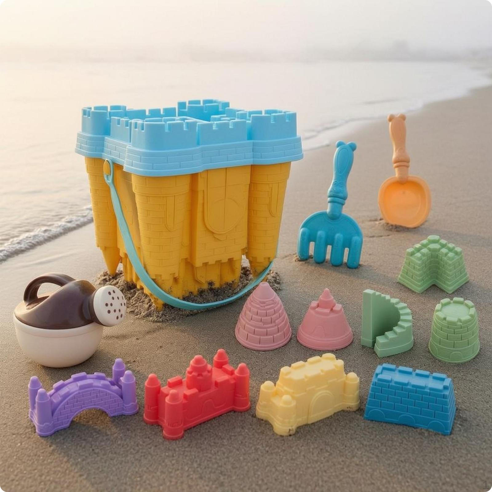 13 Pieces Sandcastle Building Kit Thickened Beach Bucket and Tools Set Rounded Edges Castle