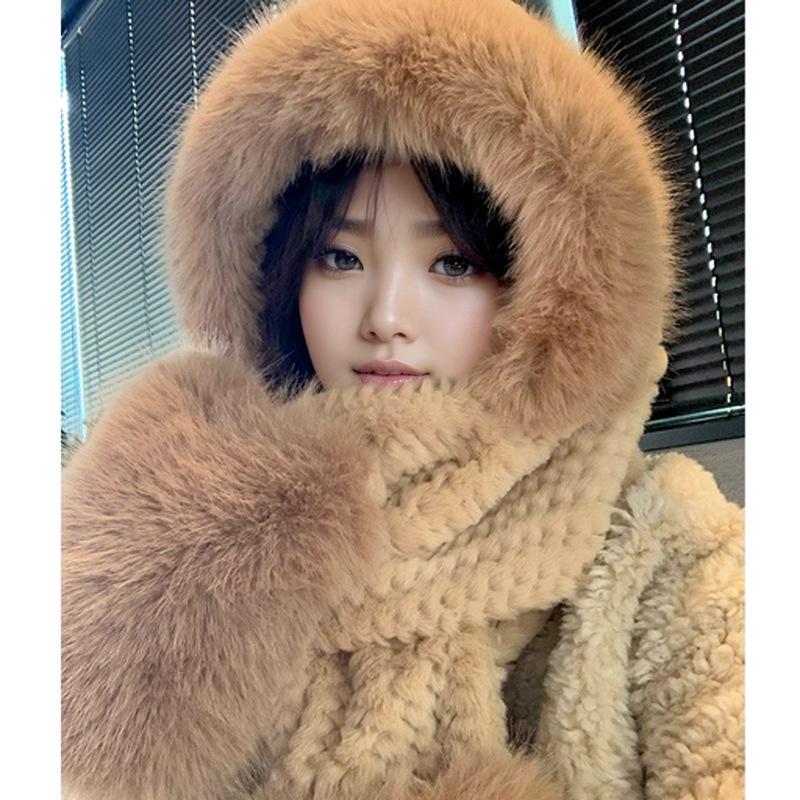 

Очаровательный комплект из шапки, перчаток и шарфа с медведем — женский плюшевый зимний теплый комплект для велоспорта на открытом воздухе