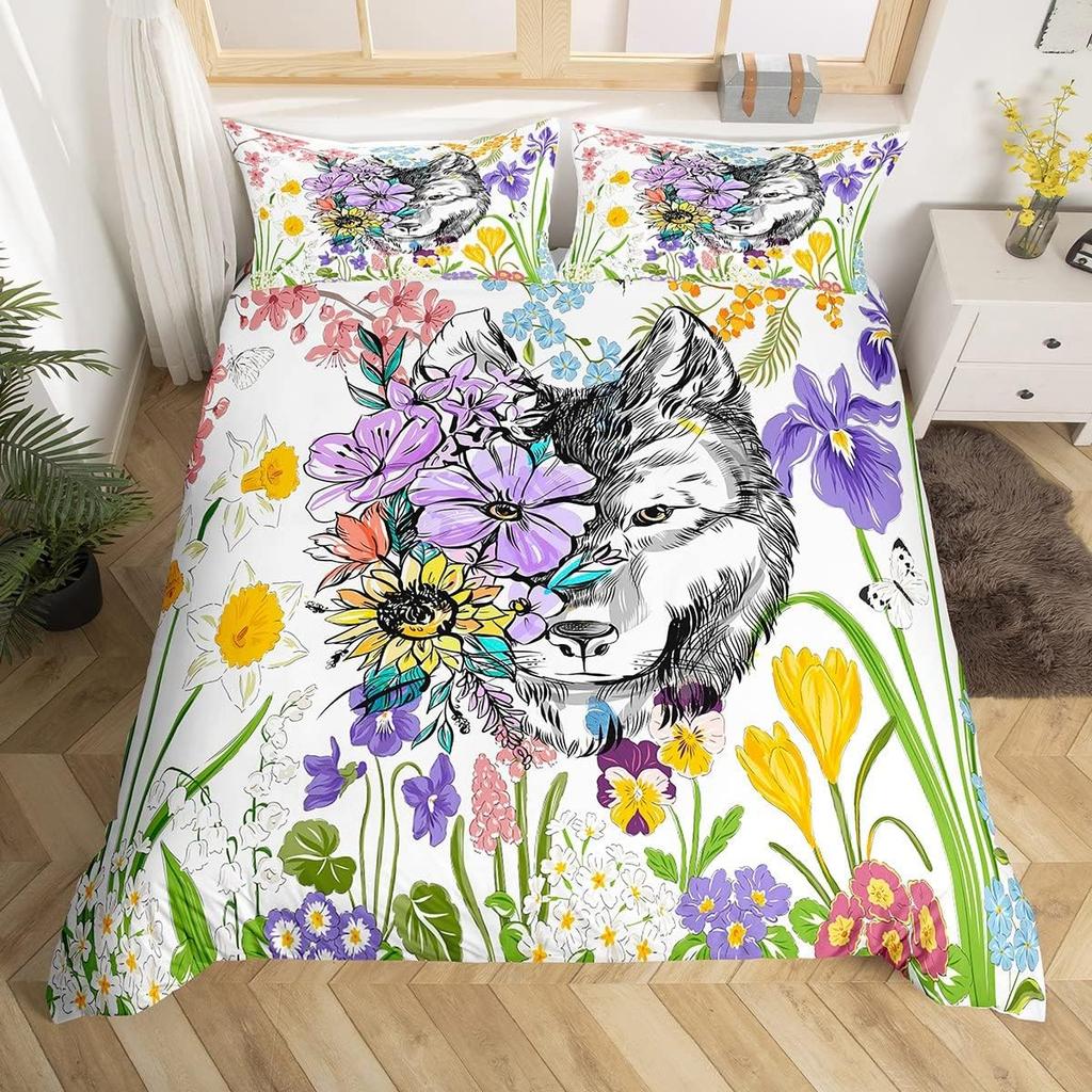 Wolf Duvet Cover Twin Dream Catcher Bedding Set for Kids Boys Girls Wild Adventure Comforter Cover Wild Animals Bedspread Cover
