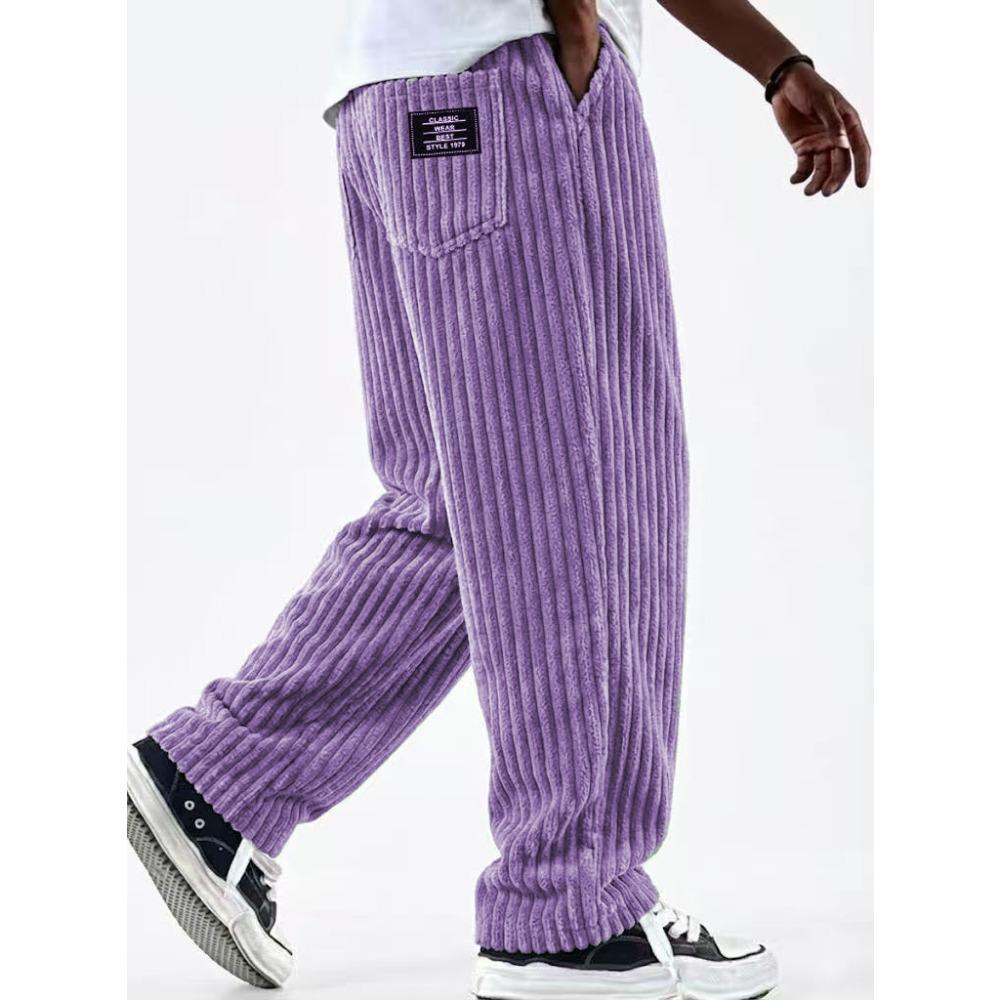 Autumn new men's retro vertical striped corduroy loose straight casual trousers