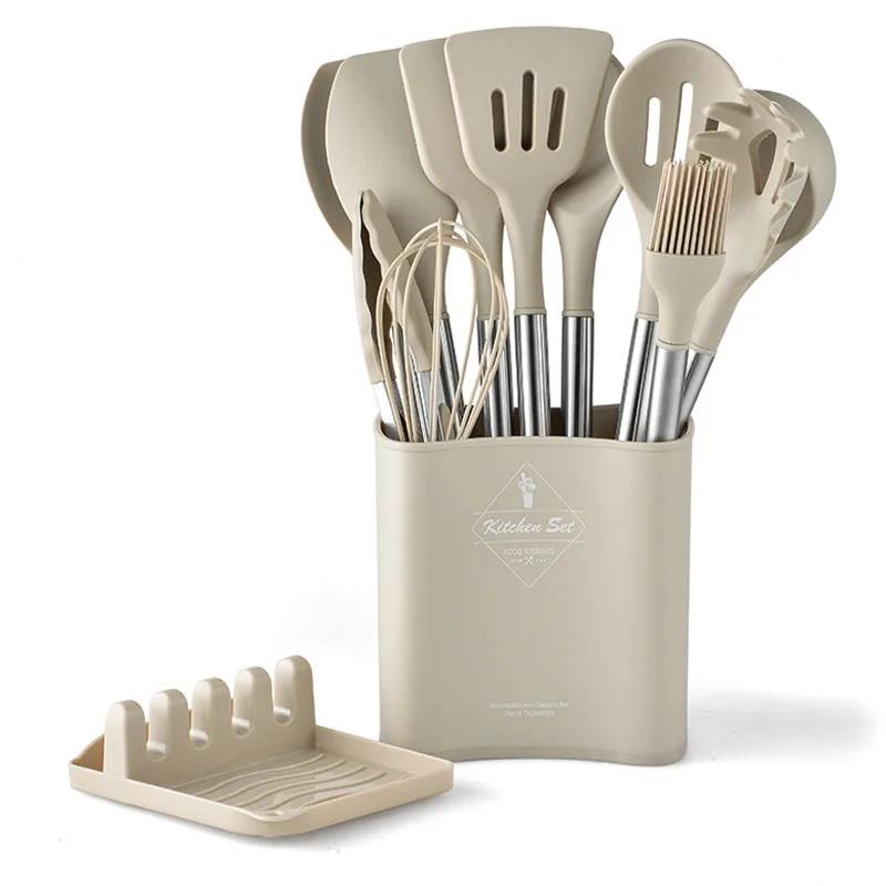 13Pcs Silicone Kitchenware Non-stick Cooking Utensils Set Cookware Spatula Beaters Shovel Stainless Steel Handle Kitchen Tool