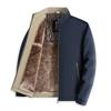 Men's Winter Plus Velvet Thickened Business Casual Stand Collar Jacket for Young Versatile Coat Dad Outfit
