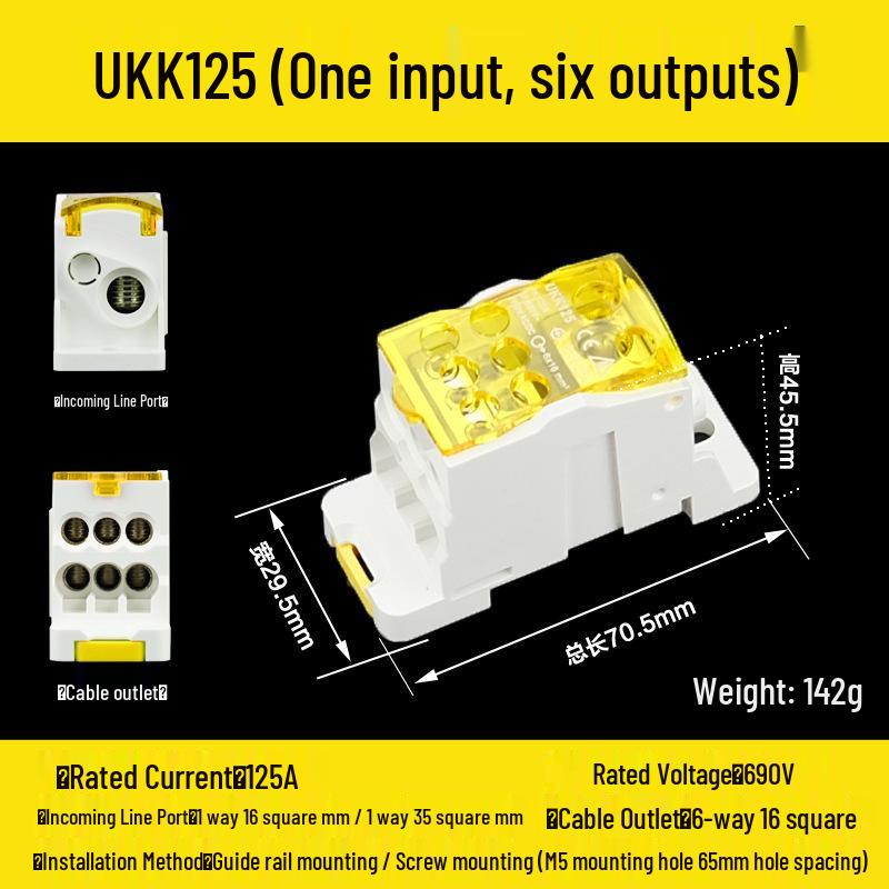 DIN Rail Multi-Out Terminal Block UKK80A-500A Neutral Blocks