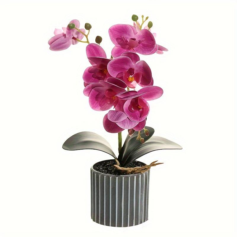 Elegant 8-Flower Phalaenopsis Orchid Bonsai - Lifelike Artificial Potted Plant for Home Decor, Includes Pot