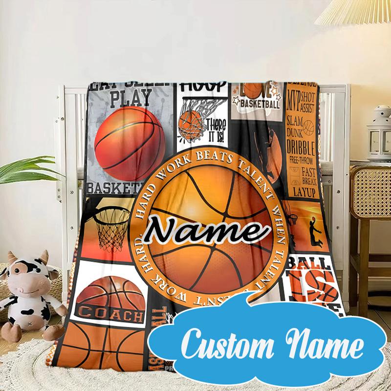 Custom Name Play Basketball Blanket Bed Sofa Blanket Flannel Blanket for Camping, Hiking, Picnic Essentials,gift for Fan Family