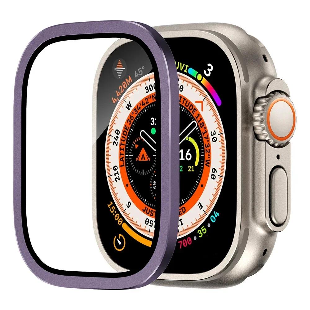 Pouzdro z hliníkové slitiny + tvrzené sklo pro Apple Watch Ultra 2 49mm Ochranná fólie proti poškrábání pro iWatch Ultra 49mm