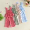 Citgeett Summer Kids Toddler Baby Girl Outfits Casual Plaid Flying Sleeve Tops Pants Casual Clothes Set