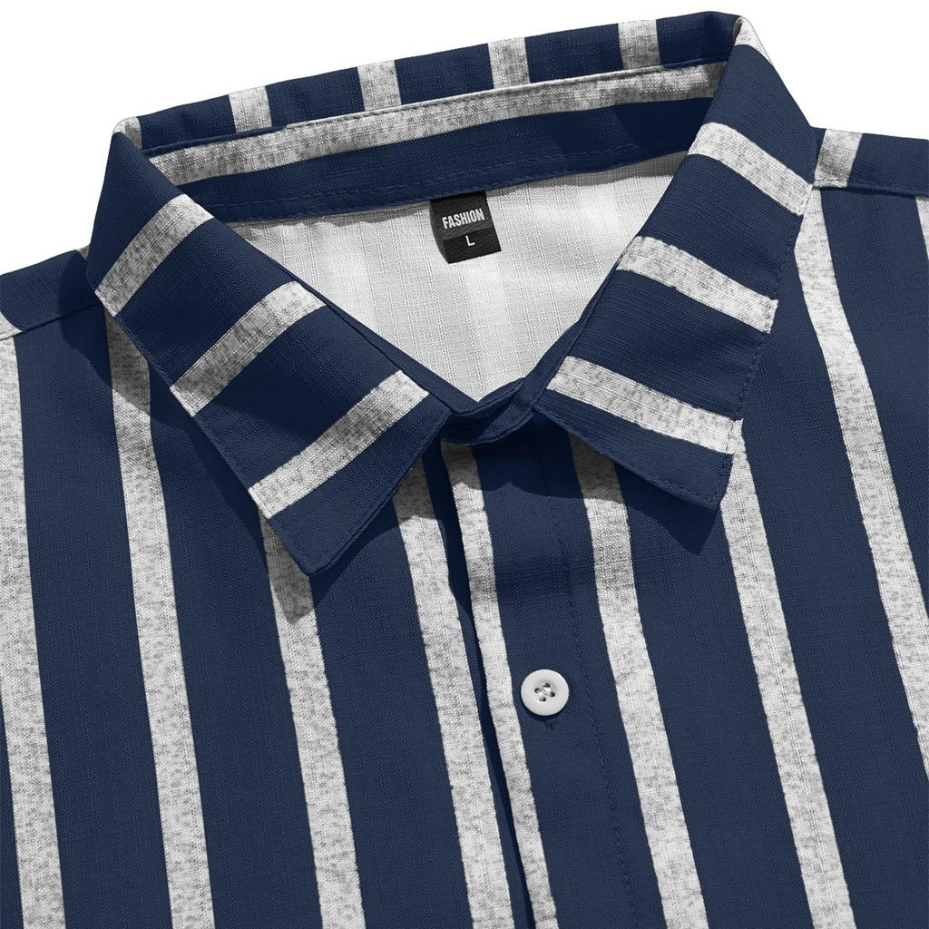 Summer 2026 Men's Slim Fit Short Sleeve Shirt Collared Striped Beachwear Casual Fashion European Style