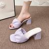2024 summer new fashion women's high heels versatile outer wear elegant satin non-slip thick heel with sandals