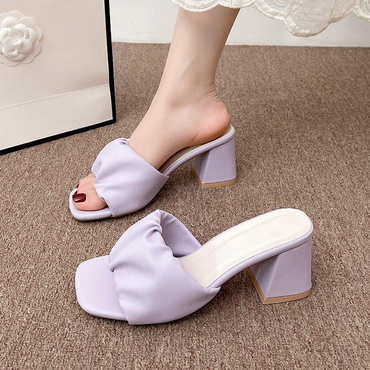 2024 summer new fashion women's high heels versatile outer wear elegant satin non-slip thick heel with sandals