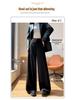 Women's Gray Wide-Leg High-Waisted Trousers - Korean Western Style, Loose Drape, Floor-Length for Spring & Autumn
