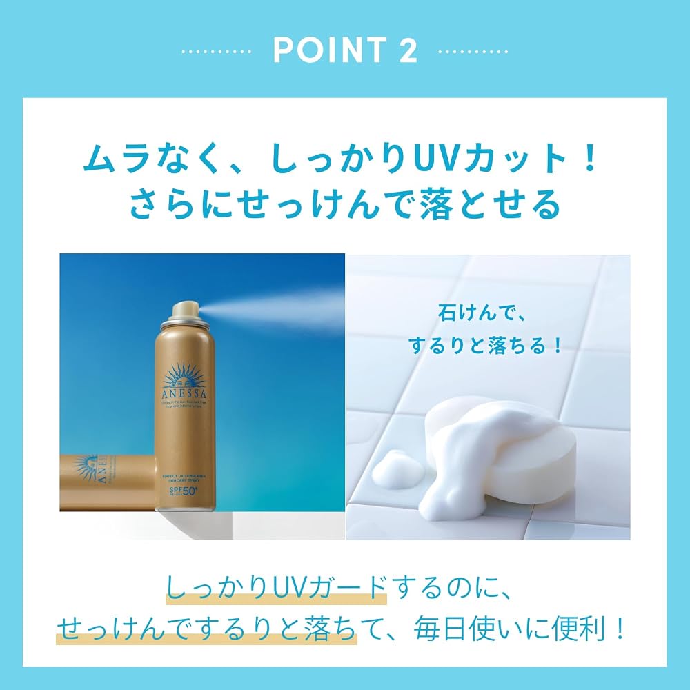 Anessa Perfect UV Skin Care Spray NA 60g SPF50+ PA++++ Waterproof Sunscreen for Hair, Face, and Body