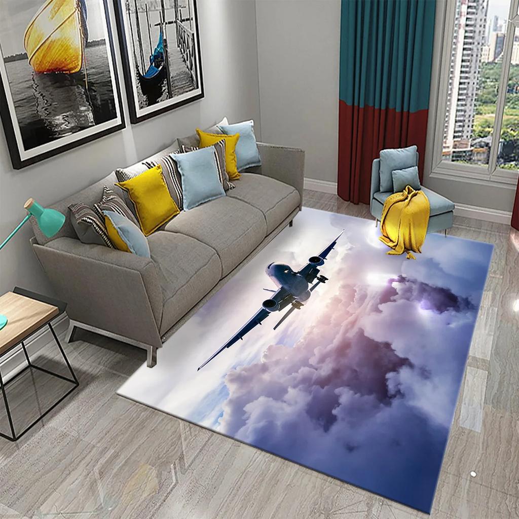 Airplane Carpet Sky Sunset Scene Area Mat For Kitchen Bathroom Entrance Door Anti-Slip Absorbent Mat Teens Bedroom Home Decor