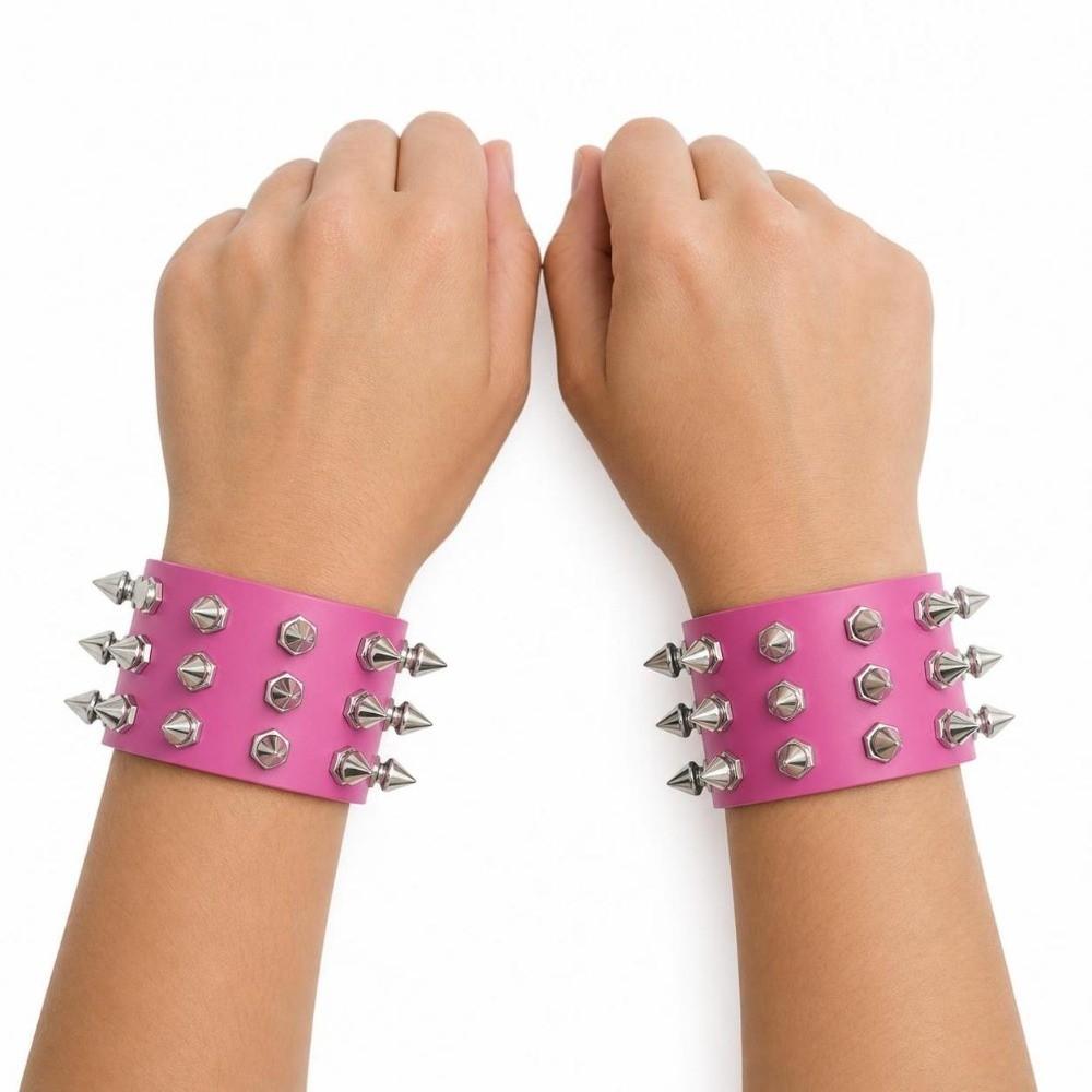 2pcs/set Adjustable Punk Goth Bracelet Wide PU Leather Bangle Leopard Wristband  Harajuku