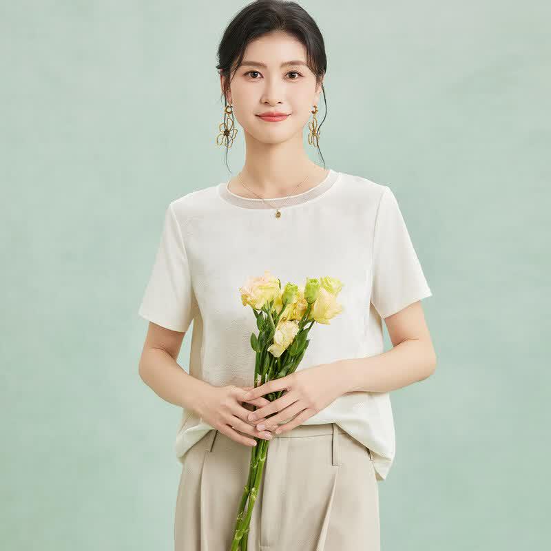 Women s 24 Momme Silk Blend Jacquard T-shirt L