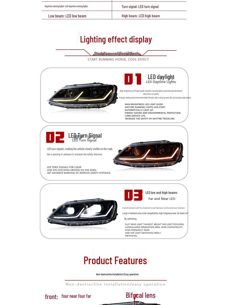 LED Projector Headlights with DRL & Flowing Turn Signals for 12-18 VW Sagitar