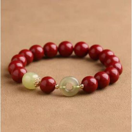 Echtes Zinnoberarmband für Damen, natürliches Hetian-Jade-Friedensschnallen-Armband für Herren, Nischen-Tierkreiszeichen-Schmuckgeschenk