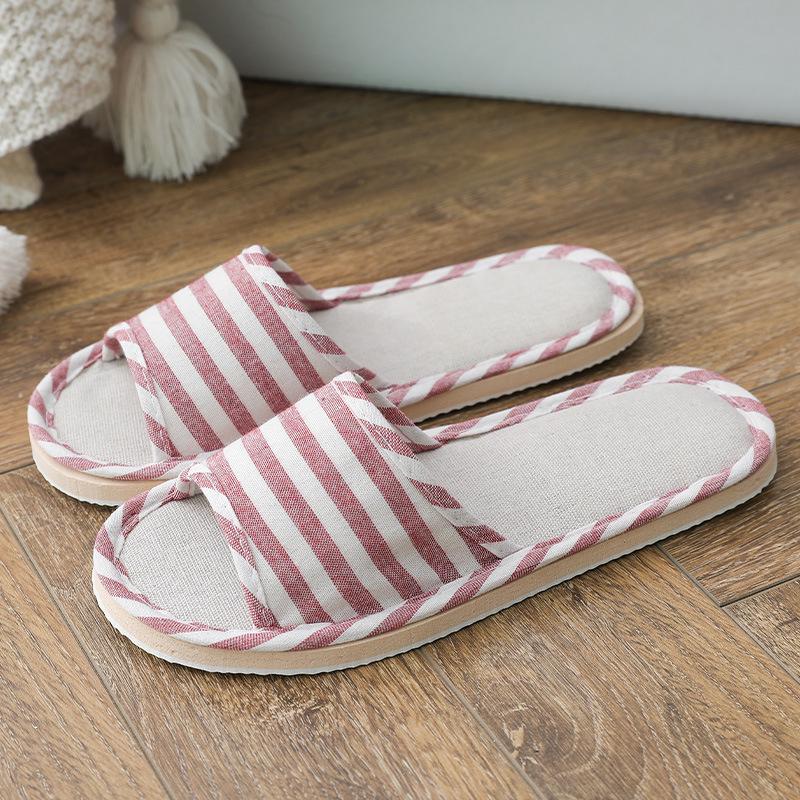 Japanese Style Women's Cotton Linen Slippers - Non-slip, Soft Sole for Indoor Use - Ideal for Summer, Spring, and Autumn.