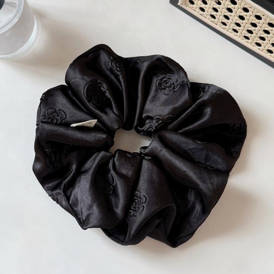 Elástico de Cabelo Feminino Cor Pura Estampa de Camélia Alta Elasticidade Corda de Cabelo Cetim Liso Scrunchy de Cabelo Acessório de Cabelo Sem Danos